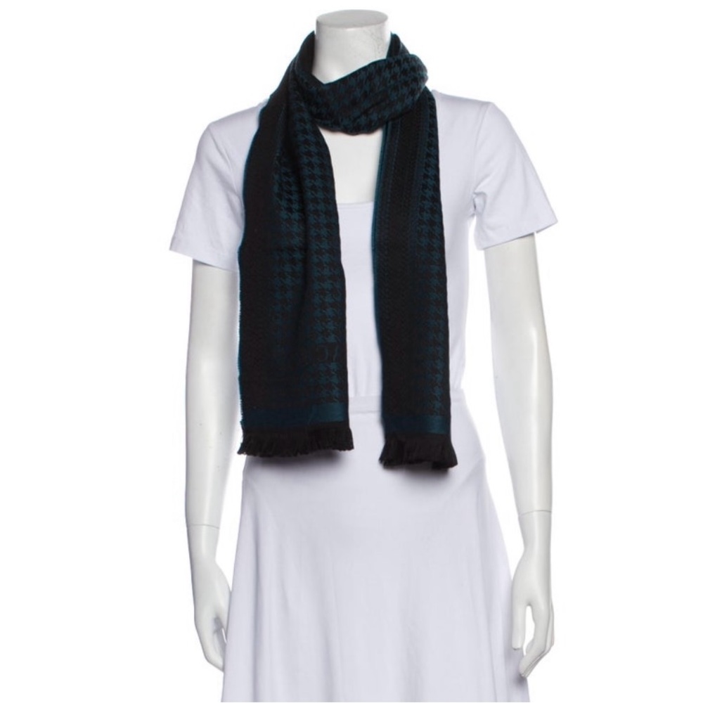 Versace Wool Printed Black and Teal Scarf